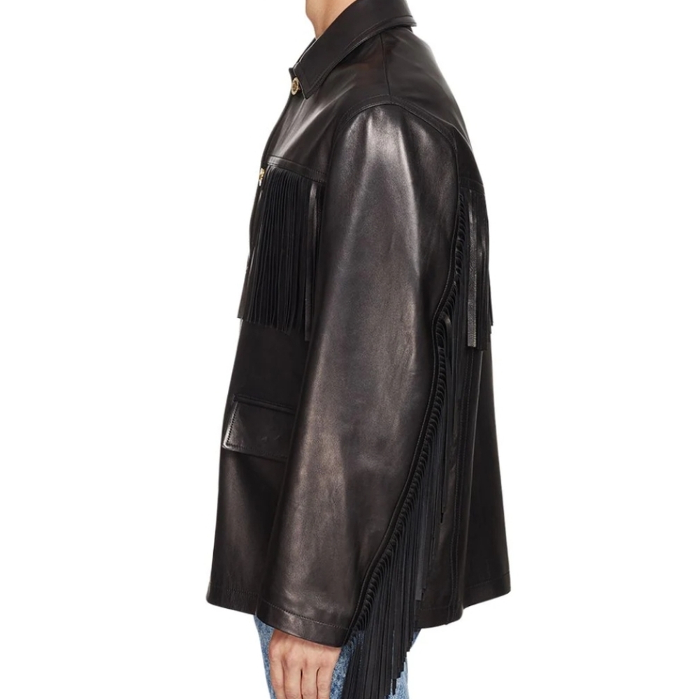 Versace fringe Leather jacket 56it NWT - Picture 9 of 15